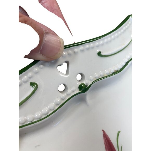 RCCL Portugal Hand-Painted Floral Heart Trinket Dish 15.5"x8" SKU 9323 - Picture 4 of 12